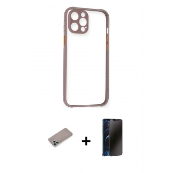 MARSİLYAN™- iPhone 12 Pro Max Kılıf Nova Asil Özel Seri - Siyah 3D Antistatik Hayalet Cam Ekran Koruyucu + Shine Kamera Lens Koruma Cam - SABE