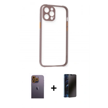 MARSİLYAN™- iPhone 12 Pro Max Kılıf Nova Asil Özel Seri - Siyah 3D Antistatik Hayalet Cam Ekran Koruyucu + Neon Fosforlu Kamera Lens - SI
