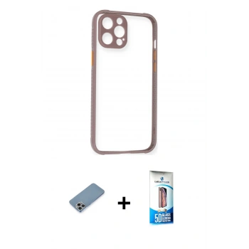 MARSİLYAN™- iPhone 12 Pro Max Kılıf Nova Asil Özel Seri - Siyah 5D Eko Cam Ekran Koruyucu + Shine Kamera Lens Koruma Cam - GI
