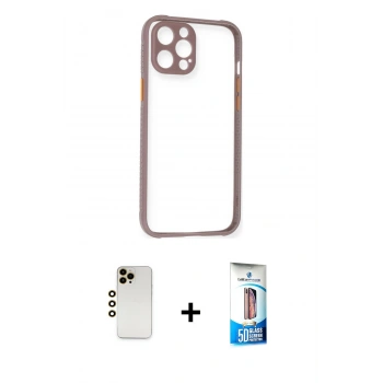 MARSİLYAN™- iPhone 12 Pro Max Kılıf Nova Asil Özel Seri - Siyah 5D Eko Cam Ekran Koruyucu + Shine Kamera Lens - GD