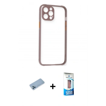 MARSİLYAN™- iPhone 12 Pro Max Kılıf Nova Asil Özel Seri - Siyah 5D Eko Cam Ekran Koruyucu + Shine Kamera Lens Koruma Cam - MI