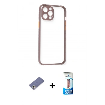 MARSİLYAN™- iPhone 12 Pro Max Kılıf Nova Asil Özel Seri - Siyah 5D Eko Cam Ekran Koruyucu + Metal Kamera Lens Koruma Cam - GD