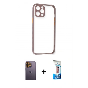 MARSİLYAN™- iPhone 12 Pro Max Kılıf Nova Asil Özel Seri - Siyah 5D Eko Cam Ekran Koruyucu + Neon Fosforlu Kamera Lens - SI