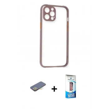 MARSİLYAN™- iPhone 12 Pro Max Kılıf Nova Asil Özel Seri - Siyah 5D Eko Cam Ekran Koruyucu + Renkli Kamera Lens Koruma Cam - SI