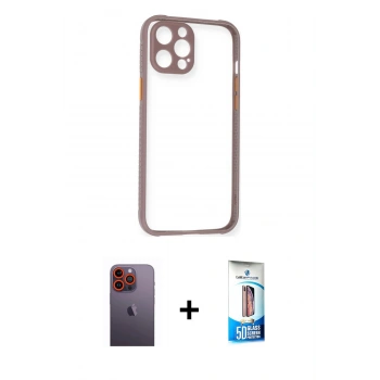MARSİLYAN™- iPhone 12 Pro Max Kılıf Nova Asil Özel Seri - Siyah 5D Eko Cam Ekran Koruyucu + Neon Fosforlu Kamera Lens - TU
