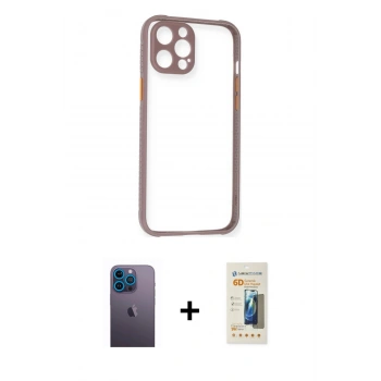 MARSİLYAN™- iPhone 12 Pro Max Kılıf Nova Asil Özel Seri - Siyah 6D Mat Seramik Hayalet Nano Ekran Koruyucu + Neon Fosforlu Kamera Lens - MI