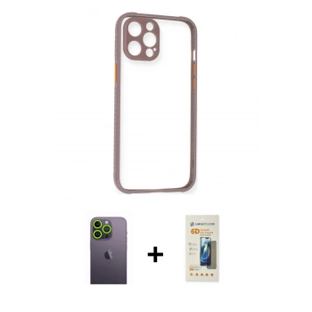 MARSİLYAN™- iPhone 12 Pro Max Kılıf Nova Asil Özel Seri - Siyah 6D Mat Seramik Hayalet Nano Ekran Koruyucu + Neon Fosforlu Kamera Lens - YL