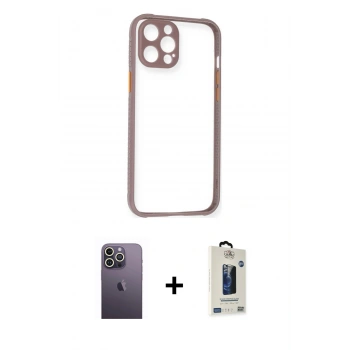 MARSİLYAN™- iPhone 12 Pro Max Kılıf Nova Asil Özel Seri - Siyah Bilvis Hayalet Cam Ekran Koruyucu + Neon Fosforlu Kamera Lens - BZ