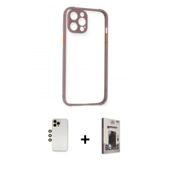 MARSİLYAN™- iPhone 12 Pro Max Kılıf Nova Asil Özel Seri - Siyah Bilvis Hayalet Cam Ekran Koruyucu + Shine Kamera Lens - GD