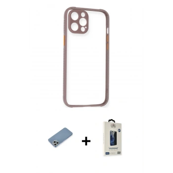 MARSİLYAN™- iPhone 12 Pro Max Kılıf Nova Asil Özel Seri - Siyah Bilvis Hayalet Cam Ekran Koruyucu + Shine Kamera Lens Koruma Cam - GS
