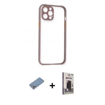 MARSİLYAN™- iPhone 12 Pro Max Kılıf Nova Asil Özel Seri - Siyah Bilvis Hayalet Cam Ekran Koruyucu + Shine Kamera Lens Koruma Cam - GS