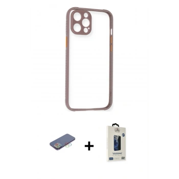 MARSİLYAN™- iPhone 12 Pro Max Kılıf Nova Asil Özel Seri - Siyah Bilvis Hayalet Cam Ekran Koruyucu + Renkli Kamera Lens Koruma Cam - MI