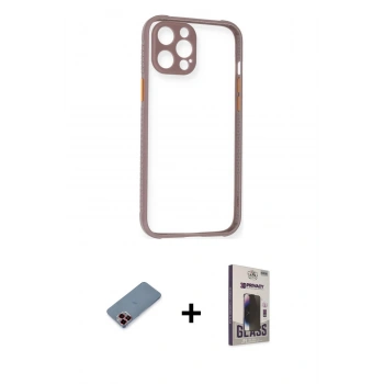 MARSİLYAN™- iPhone 12 Pro Max Kılıf Nova Asil Özel Seri - Siyah Bilvis Hayalet Cam Ekran Koruyucu + Metal Kamera Lens Koruma Cam - KI