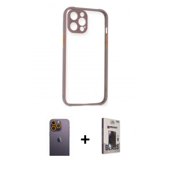 MARSİLYAN™- iPhone 12 Pro Max Kılıf Nova Asil Özel Seri - Siyah Bilvis Hayalet Cam Ekran Koruyucu + Neon Fosforlu Kamera Lens - SI