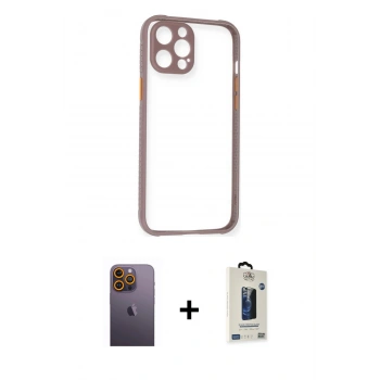 MARSİLYAN™- iPhone 12 Pro Max Kılıf Nova Asil Özel Seri - Siyah Bilvis Hayalet Cam Ekran Koruyucu + Neon Fosforlu Kamera Lens - SI