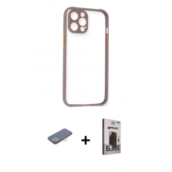 MARSİLYAN™- iPhone 12 Pro Max Kılıf Nova Asil Özel Seri - Siyah Bilvis Hayalet Cam Ekran Koruyucu + Renkli Kamera Lens Koruma Cam - SI