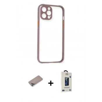 MARSİLYAN™- iPhone 12 Pro Max Kılıf Nova Asil Özel Seri - Siyah Bilvis Hayalet Cam Ekran Koruyucu + Shine Kamera Lens Koruma Cam - SABE