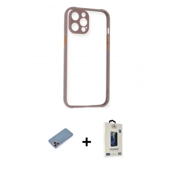 MARSİLYAN™- iPhone 12 Pro Max Kılıf Nova Asil Özel Seri - Siyah Bilvis Hayalet Cam Ekran Koruyucu + Shine Kamera Lens Koruma Cam - PE