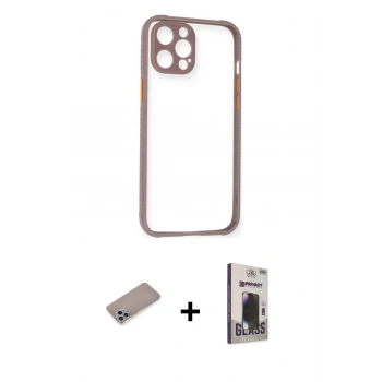 MARSİLYAN™- iPhone 12 Pro Max Kılıf Nova Asil Özel Seri - Siyah Bilvis Hayalet Cam Ekran Koruyucu + Shine Kamera Lens Koruma Cam - SABE