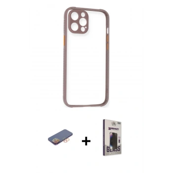 MARSİLYAN™- iPhone 12 Pro Max Kılıf Nova Asil Özel Seri - Siyah Bilvis Hayalet Cam Ekran Koruyucu + Renkli Kamera Lens Koruma Cam - TU