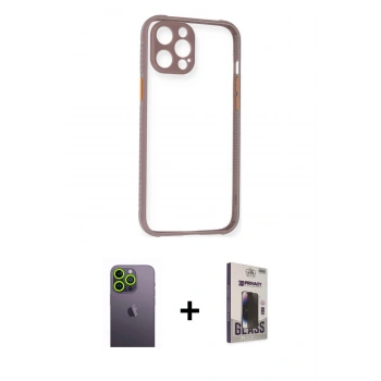 MARSİLYAN™- iPhone 12 Pro Max Kılıf Nova Asil Özel Seri - Siyah Bilvis Hayalet Cam Ekran Koruyucu + Neon Fosforlu Kamera Lens - YL