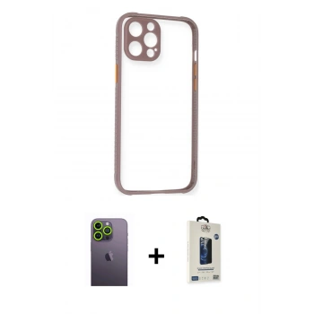 MARSİLYAN™- iPhone 12 Pro Max Kılıf Nova Asil Özel Seri - Siyah Bilvis Hayalet Cam Ekran Koruyucu + Neon Fosforlu Kamera Lens - YL