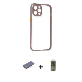 MARSİLYAN™- iPhone 12 Pro Max Kılıf Nova Asil Özel Seri - Siyah Joko Magic 5D Hayalet Cam + Renkli Kamera Lens Koruma Cam - PE