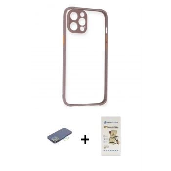 MARSİLYAN™- iPhone 12 Pro Max Kılıf Nova Asil Özel Seri - Siyah Mat Seramik Nano Ekran Koruyucu + Renkli Kamera Lens Koruma Cam - YL