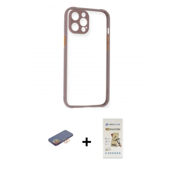 MARSİLYAN™- iPhone 12 Pro Max Kılıf Nova Asil Özel Seri - Siyah Mat Seramik Nano Ekran Koruyucu + Renkli Kamera Lens Koruma Cam - TU