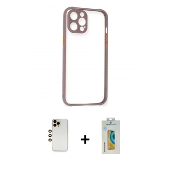 MARSİLYAN™- iPhone 12 Pro Max Kılıf Nova Asil Özel Seri - Siyah Polymer Nano Ekran Koruyucu + Shine Kamera Lens - GD