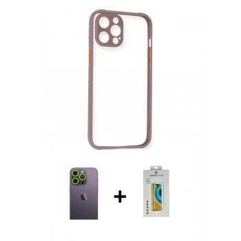 MARSİLYAN™- iPhone 12 Pro Max Kılıf Nova Asil Özel Seri - Siyah Polymer Nano Ekran Koruyucu + Neon Fosforlu Kamera Lens - YL