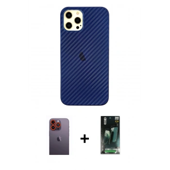 MARSİLYAN™- iPhone 12 Pro Max Kılıf Nova Çizgi - Şeffaf 360 Full Body Arka Koruyucu + Neon Fosforlu Kamera Lens - TU
