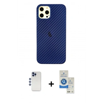 MARSİLYAN™- iPhone 12 Pro Max Kılıf Nova Çizgi - Şeffaf Royal Nano Ekran Koruyucu + Shine Kamera Lens - LT