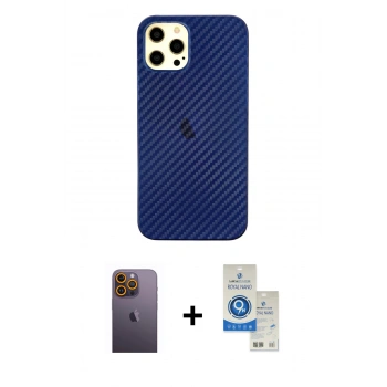 MARSİLYAN™- iPhone 12 Pro Max Kılıf Nova Çizgi - Şeffaf Royal Nano Ekran Koruyucu + Neon Fosforlu Kamera Lens - SI