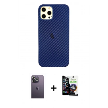 MARSİLYAN™- iPhone 12 Pro Max Kılıf Nova Çizgi - Şeffaf Temperli Cam Ekran Koruyucu + Neon Fosforlu Kamera Lens - BZ