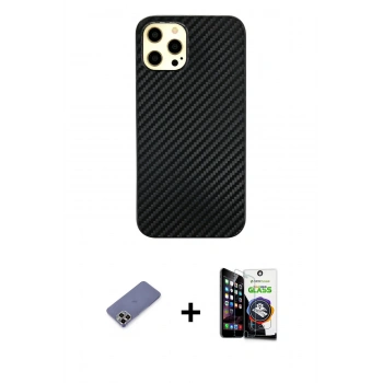 MARSİLYAN™- iPhone 12 Pro Max Kılıf Nova Çizgi - Şeffaf Temperli Cam Ekran Koruyucu + Metal Kamera Lens Koruma Cam - GD