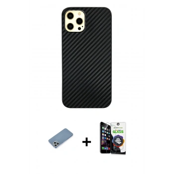 MARSİLYAN™- iPhone 12 Pro Max Kılıf Nova Çizgi - Şeffaf Temperli Cam Ekran Koruyucu + Shine Kamera Lens Koruma Cam - GS