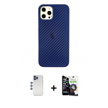 MARSİLYAN™- iPhone 12 Pro Max Kılıf Nova Çizgi - Şeffaf Temperli Cam Ekran Koruyucu + Shine Kamera Lens - LT