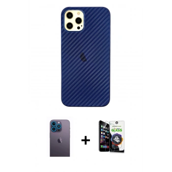 MARSİLYAN™- iPhone 12 Pro Max Kılıf Nova Çizgi - Şeffaf Temperli Cam Ekran Koruyucu + Neon Fosforlu Kamera Lens - MI