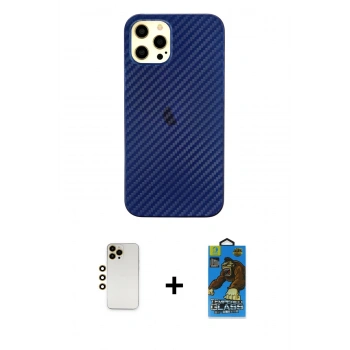 MARSİLYAN™- iPhone 12 Pro Max Kılıf Nova Çizgi - Siyah 18D Cam Ekran Koruyucu + Shine Kamera Lens - GD