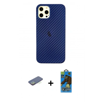MARSİLYAN™- iPhone 12 Pro Max Kılıf Nova Çizgi - Siyah 18D Cam Ekran Koruyucu + Renkli Kamera Lens Koruma Cam - YL