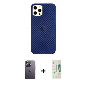 MARSİLYAN™- iPhone 12 Pro Max Kılıf Nova Çizgi - Siyah 20D Premium Cam Ekran Koruyucu + Neon Fosforlu Kamera Lens - BZ