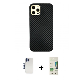 MARSİLYAN™- iPhone 12 Pro Max Kılıf Nova Çizgi - Siyah 20D Premium Cam Ekran Koruyucu + Shine Kamera Lens - LT
