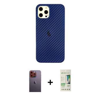 MARSİLYAN™- iPhone 12 Pro Max Kılıf Nova Çizgi - Siyah 20D Premium Cam Ekran Koruyucu + Neon Fosforlu Kamera Lens - TU