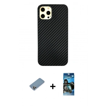 MARSİLYAN™- iPhone 12 Pro Max Kılıf Nova Çizgi - Siyah 34D Izgaralı Cam + Shine Kamera Lens Koruma Cam - GI