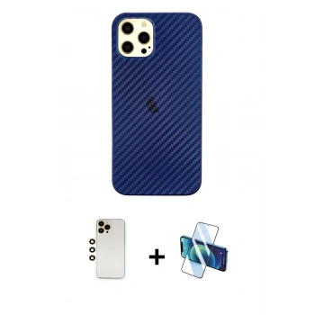 MARSİLYAN™- iPhone 12 Pro Max Kılıf Nova Çizgi - Siyah 3D Antistatik Cam Ekran Koruyucu + Shine Kamera Lens - GD