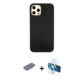 MARSİLYAN™- iPhone 12 Pro Max Kılıf Nova Çizgi - Siyah 3D Antistatik Cam Ekran Koruyucu + Renkli Kamera Lens Koruma Cam - TU
