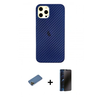 MARSİLYAN™- iPhone 12 Pro Max Kılıf Nova Çizgi - Siyah 3D Antistatik Hayalet Cam Ekran Koruyucu + Shine Kamera Lens Koruma Cam - GD