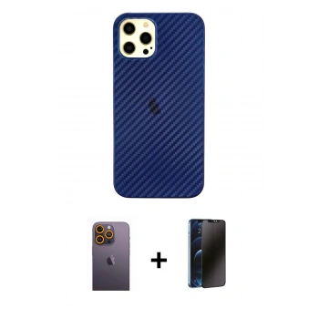 MARSİLYAN™- iPhone 12 Pro Max Kılıf Nova Çizgi - Siyah 3D Antistatik Hayalet Cam Ekran Koruyucu + Neon Fosforlu Kamera Lens - SI