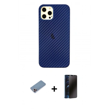 MARSİLYAN™- iPhone 12 Pro Max Kılıf Nova Çizgi - Siyah 3D Antistatik Hayalet Cam Ekran Koruyucu + Shine Kamera Lens Koruma Cam - PE